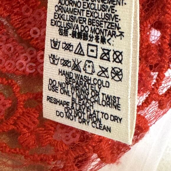 Free People Romper Womens 0 Red Sequin Lace Mesh V Neck Spaghetti Straps Mini - Picture 11 of 12